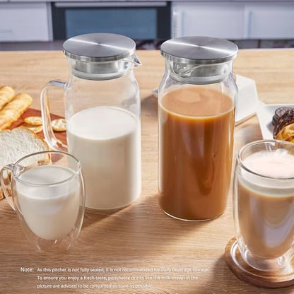 Bivvclaz 2 Pack 1.2 Liter 40 oz Small Glass Pitcher with Lid and Handle, Glass Carafe Water Pitcher for Hot/Cold Water, Iced Tea, Drinks, Coffee, Juice and Homemade Beverage - color: Clear, size: 40 Ounces (2 Pack)