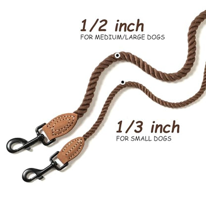 Mile High Life Dog Leash Braided Cotton Rope with Leather-Reinforced Ends - color: Dark Brown, size: 48 Inch-1/3"