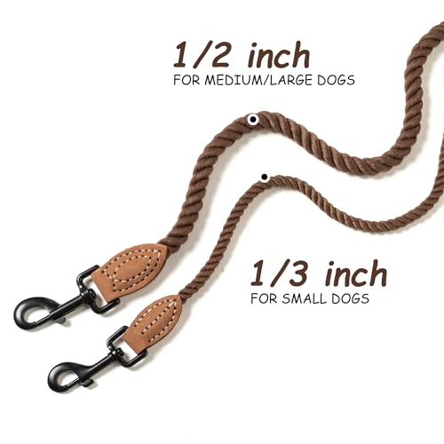 Mile High Life Dog Leash Braided Cotton Rope with Leather-Reinforced Ends - color: Dark Brown, size: 60 Inch-1/3"