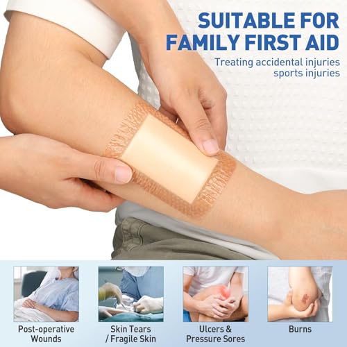AZEN 24 Pack Silicone Foam Dressing, 3.2" X 4" Waterproof Silicone Bandages with Border Adhesive, Large Bandages for Wounds, Self Adhesive Wound Care and Dressings - color: 24p