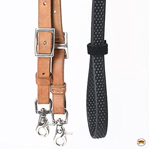 HILASON 8 Ft Horse Western Leather Rubber Grip Barrel Split Reins - color: Tan With Black