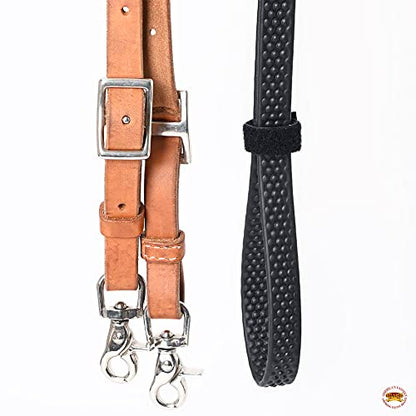 HILASON 8 Ft Horse Western Leather Rubber Grip Barrel Split Reins - color: Tan With Black