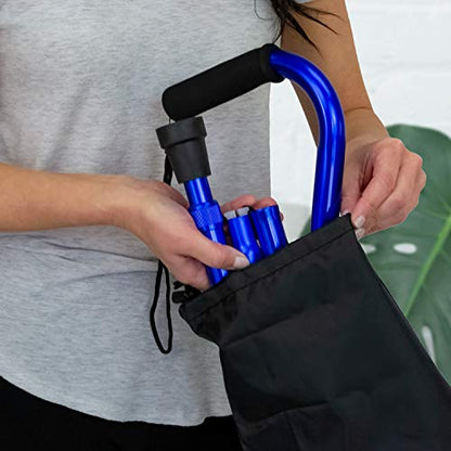 RMS Folding Cane with Offset Foam Handle, Adjustable Walking Stick (Blue) - color: Blue