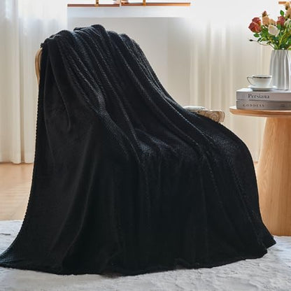 NEWCOSPLAY Fleece Leaves Pattern Throw Blanket, Black, 50"x60" - color: Black, size: Throw(50"x60")