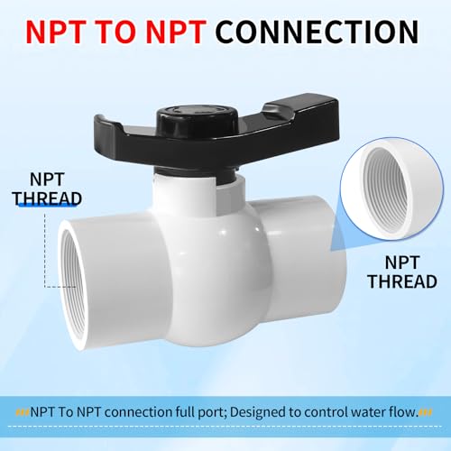 Boltigen 2Pack 1-1/2 inch NPT PVC Ball Valves, 1.5''Double Female NPT Threaded PVC Shut Off Valve with Full Flow Port, SCH40 Plastic Water Control Valve, for Swimming Pool, Irrigation, Sewage Pipes - size: 1-1/2 inch