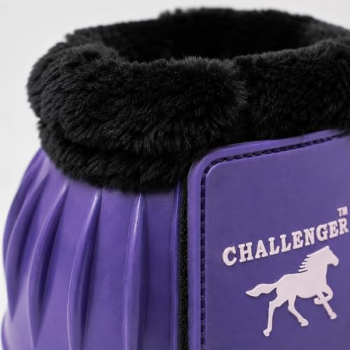 CHALLENGER Horse Training Ribbed Rubber Hoof Impact Overreach Protection Fleece Lined Bell Boots 41HI01 - color: Purple, size: X-Large