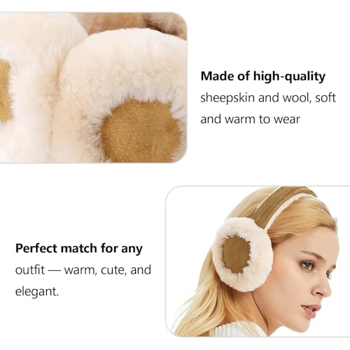 Aurya Sheepskin Earmuffs, Classic Ear Warmer for Winter Outdoor, Wool Ear Muffs for Men and Women - color: Chestnut