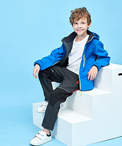 M2C Boys Girls Hooded Windbreaker Fleece Lined Softshell Jacket - color: Blue, size: 8-9 Years