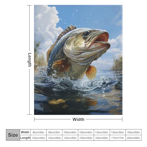 Bass Fish Fleece Throw Blanket for Couch Adults Teens 40" X 50" - color: Bass Fish, size: 40x50 inch