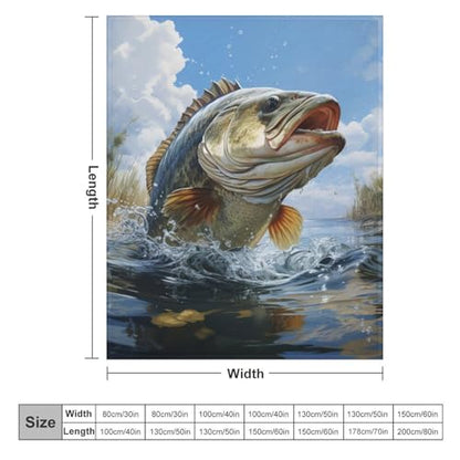 Bass Fish Fleece Throw Blanket for Couch Adults Teens 40" X 50" - color: Bass Fish, size: 40x50 inch