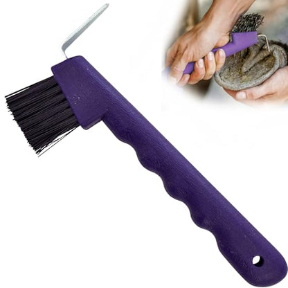 Jeffers Equine Hoof Pick & Brush, Purple – Horse Hoof Cleaning Tool for Grooming, Farrier, Equestrian Care – Durable Hoof Pick with Stiff Bristles – 4 inch Easy Grip Handle