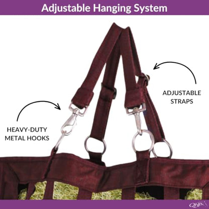 QHP Slow Feeder Hay Bag for Horses - color: Burgundy
