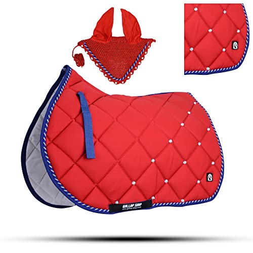 Numnah Horse Saddle Pad with Matching Ear Bonnet (Ship from USA)… - color: Red, size: Pony
