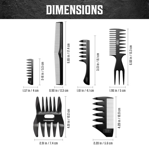 Viking Revolution Professional Hair Styling Combs for Men - 6 Piece Set | Anti-Static & Durable Design - For Styling, Texturizing & Detangling - Easy to Clean - Professional Grade