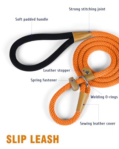 Dog Leash Slip Lead Braided Rope Pet Training Loop Leashes 5ft 6ft 8ft - color: Orange