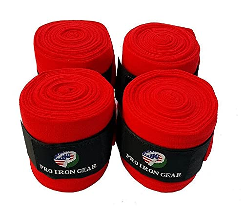 Horse Fleece Wraps Bandages/Polo Wraps/Stable Wraps Equestrian Leg Wraps Set of 4 Equestrian Boot Protection (Red) - color: Red
