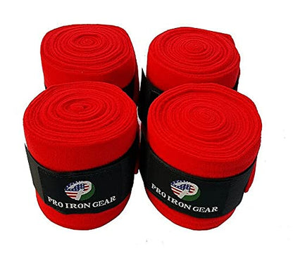 Horse Fleece Wraps Bandages/Polo Wraps/Stable Wraps Equestrian Leg Wraps Set of 4 Equestrian Boot Protection (Red) - color: Red