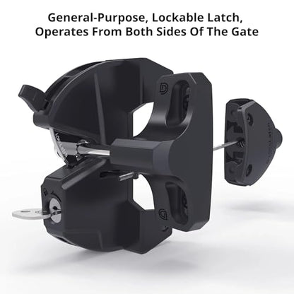 D&D Technologies LL3ABL LokkLatch Gate Latch with External Access Button, Key Lockable and Operates On Both Sides of The Gate, for Square Frame Post, Metal, Wood, Vinyl Fence Gates, Black