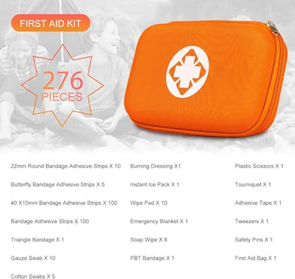 First Aid Kit 276PCS Car Home Camping Essentials Orange Emergency Kit AMORNING - color: Orange-276pcs