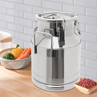 Stainless Steel Milk Can, 10 Liter Seamless Milk Jug Wine Pail Bucket 2.64 Gallon Anti-Leak Liquid Storage Container Milk Pail with Sealed Lid Heavy Duty for Milk and Wine (10L) - size: 10L
