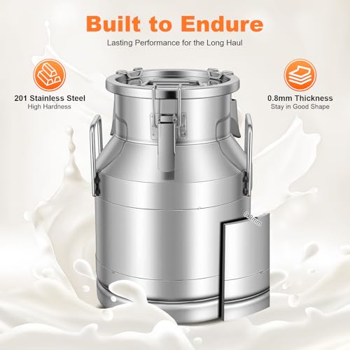 10L/ 2.64gal Milk Can 201 Stainless Steel Seamless Milk Jug Milk Pail, Anti-Leak Liquid Storage Container with Tight Lid and Handle - size: 10L