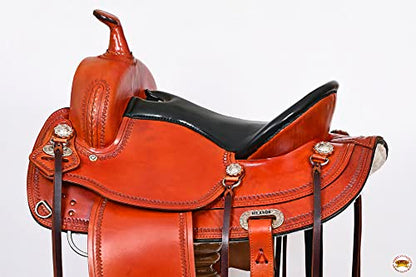 HILASON Hand-Tooled Western Saddle for Draft Horses Wide Gullet 4-Way Flex Tree - size: 16 In