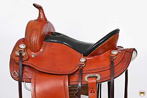 HILASON Hand-Tooled Western Saddle for Draft Horses Wide Gullet 4-Way Flex Tree - size: 17 In