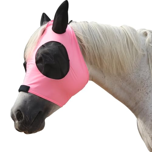 LEAFOREST Horse Mesh Fly Mask with Ears, Soft Mesh Mask Anti-UV with Ears Pink, Cob - color: Pink