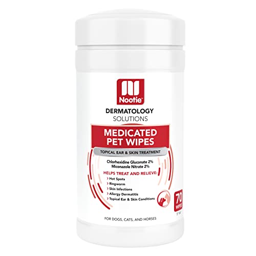 Nootie Medicated Dog Wipes, 2% Chlorhexidine and 2% Miconazole Formulated Pet Wipes for Dogs and Cats - 5"x 6" Size XL Wipes - 70 Count - Sold in Over 10,000 Vet Clinics and Pet Stores Worldwide - size: 70 count (Pack of 1)