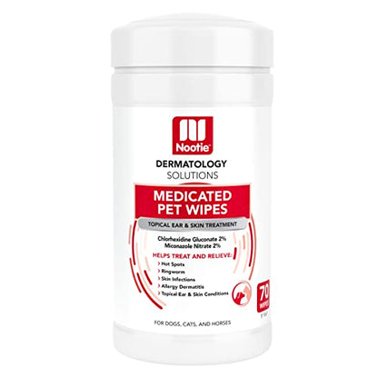 Nootie Medicated Dog Wipes, 2% Chlorhexidine and 2% Miconazole Formulated Pet Wipes for Dogs and Cats - 5"x 6" Size XL Wipes - 70 Count - Sold in Over 10,000 Vet Clinics and Pet Stores Worldwide - size: 70 count (Pack of 1)