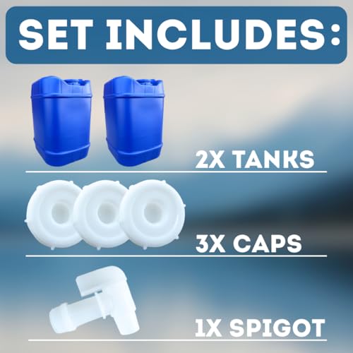 5-Gallon Stackable Water Storage Containers, 3 Lids + 1 Spigot, Easy Fill, Survial Supply Emergency Water Storage for Camping and Disaster Preparedness, RV, 10 Gallon (2 Tanks)