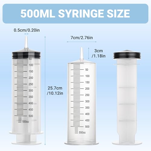 500ml Large Syringe, Epoxy Plastic Syringes for Liquids with Tip Adapter | 500cc Syringe for Scientific Labs, Measuring, Watering, Refilling, Filtration, Plants, Multiple Uses, Individually Sealed - style: 500 ML