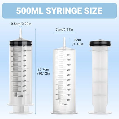 500ml Large Syringe, Epoxy Plastic Syringes for Liquids with Tip Adapter | 500cc Syringe for Scientific Labs, Measuring, Watering, Refilling, Filtration, Plants, Multiple Uses, Individually Sealed - style: 500 ML