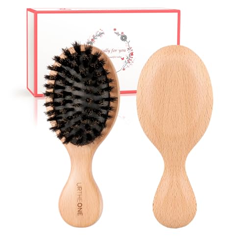 URTHEONE 100% Pure Mini Boar Bristle Hair Brush Small Travel Pocket Brush - color: blackyellow
