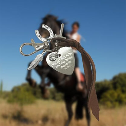 Protect This Rider and The Horse She Rode in On-Saddle Charm, Saddle Heart Charm, Equestrian Riding Gift,Horse Lovers Gifts - color: she