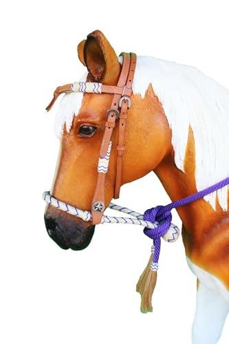 Horse Western Knotted Bosal Rawhide Hanger Headstall w/ Braided Reins 78J04 - color: Brown Purple