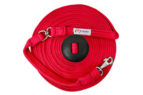 Premium Horse Training Super Soft Grip Swivel Lunge Line with Rubber Stopper with 6 Month Warranty and Replaceable Snap - color: Red, size: 24'