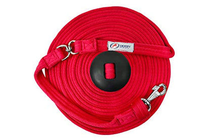 Premium Horse Training Super Soft Grip Swivel Lunge Line with Rubber Stopper with 6 Month Warranty and Replaceable Snap - color: Red, size: 24'
