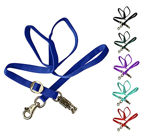 Majestic Ally Double Thick 36" to 72" Trailer Tie for Horse Haulage, Cross tie with Adjustable Buckle, Panic Snap and Bull Snap – 1" Wide by 36" to 72" Long (Royal Blue) - color: Royal Blue