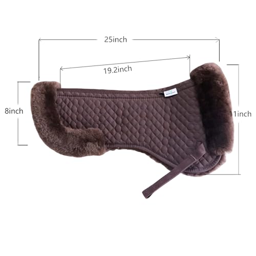 Woolous Sheepskin Half Pad for English Saddle, Wool Fleece Horse Saddle Pad - color: Brown