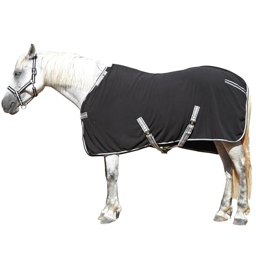 Horse Fleece Cooler Blanket, Moisture Wicking Post-Workout Drying - color: Black, size: 81"