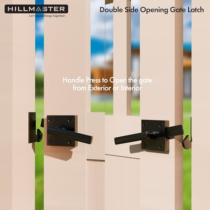 HILLMASTER Double Sided Gate Latch for Wooden Fence,Heavy Duty Swinging Door Latch Two Sided Gate Door Latch for Outdoor Fence,Self Locking Gate Latch Gate Hardware for Wood Gates,Pool,Backyard,Garden