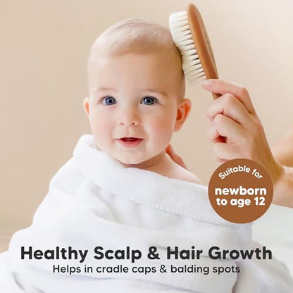 Wooden Baby Hair Brush for Toddler, Infant Cradle Cap (Golden Oak, Regular) - color: Golden Oak, size: Oval, Regular 7"