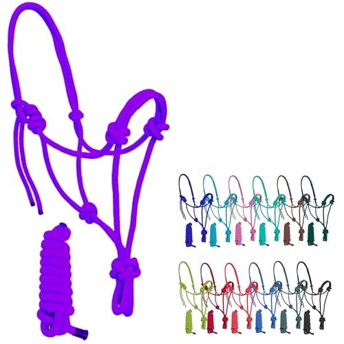 Resistance Plain Nylon Adjustable Rope Halter With Matching 6Ft Lead - color: Purple