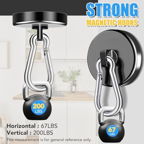 200Lbs Magnetic Carabiner Hooks 2Pcs Strong Magnetic Hooks Heavy Duty - style: 200lb-2P Black