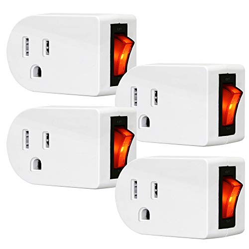 ANKO 4 Pack Grounded Outlet Adapter, Wall Tap with On/Off Switch & LED