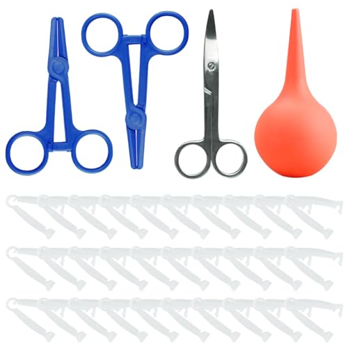 Animal Birth Kit with Curved Scissors, Disposable Umbilical Clamps, Hemostat, Bulb Syringe, Whelping Supplies Starter Kit Safe Delivery for Puppies, Kittens, New Born Pet Supplies