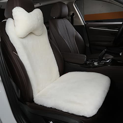 OGLAND White Fuzzy Sheepskin Car Seat Cover | Soft Natural Fur Wool Cushion - color: White