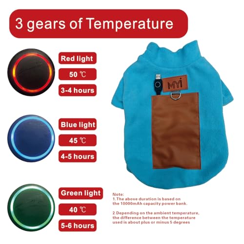 MYI Winter Heated Dog Electric Warm Coat Clothes for Small Medium Large Dogs Outside/Inside Cold Weather Jacket pet Vest Blue L(NOT Included Batteries) - color: Blue, size: Large(Back length 11.8 Inch)