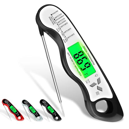 Cooking Thermometer，IP67 Waterproof Meat Thermometer Digital - color: White